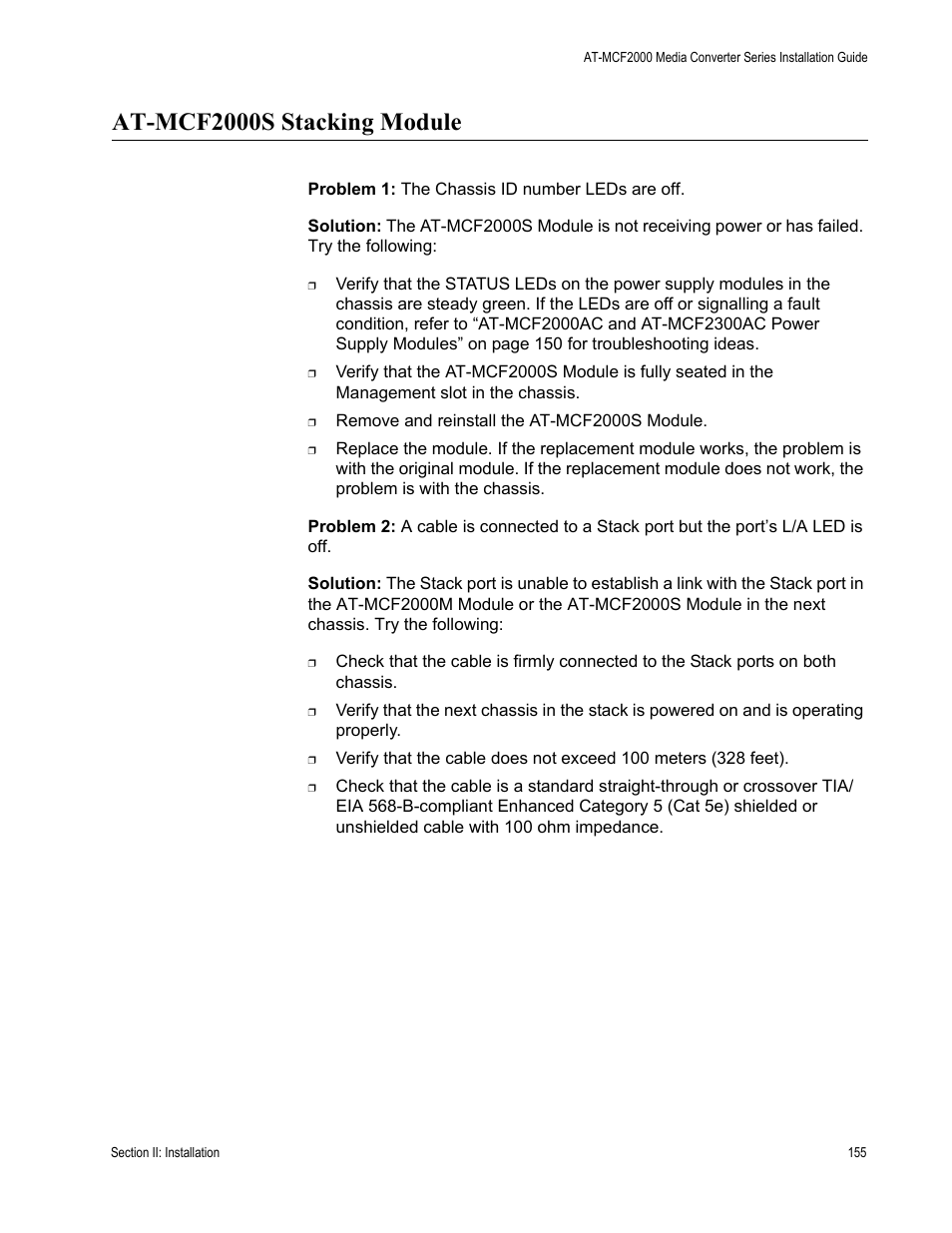 At-mcf2000s stacking module | Allied Telesis AT-MCF2300 User Manual | Page 155 / 190