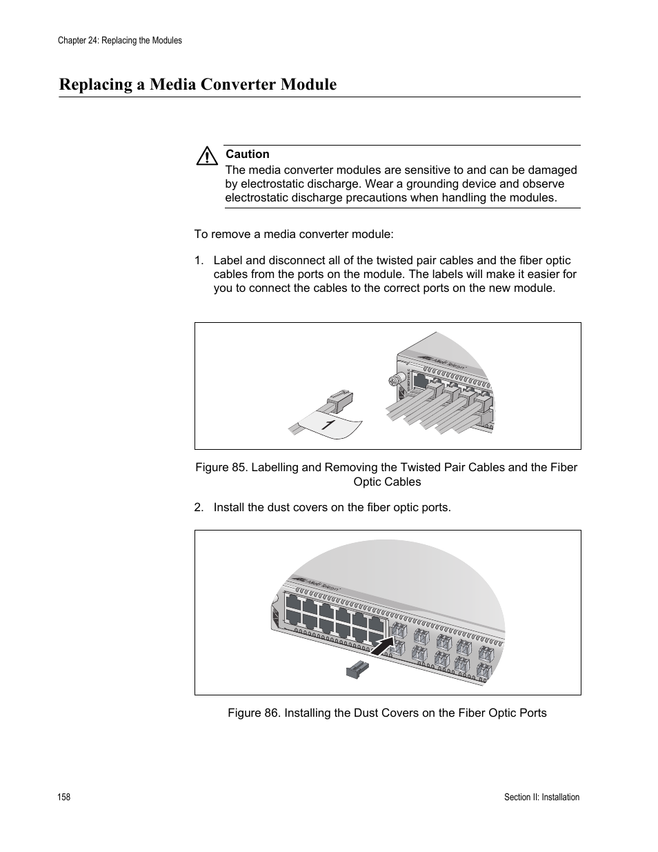 Replacing a media converter module | Allied Telesis AT-MCF2300 User Manual | Page 158 / 190