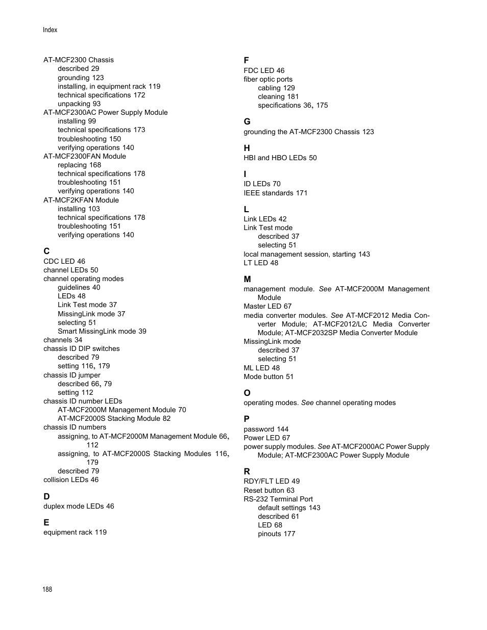Allied Telesis AT-MCF2300 User Manual | Page 188 / 190