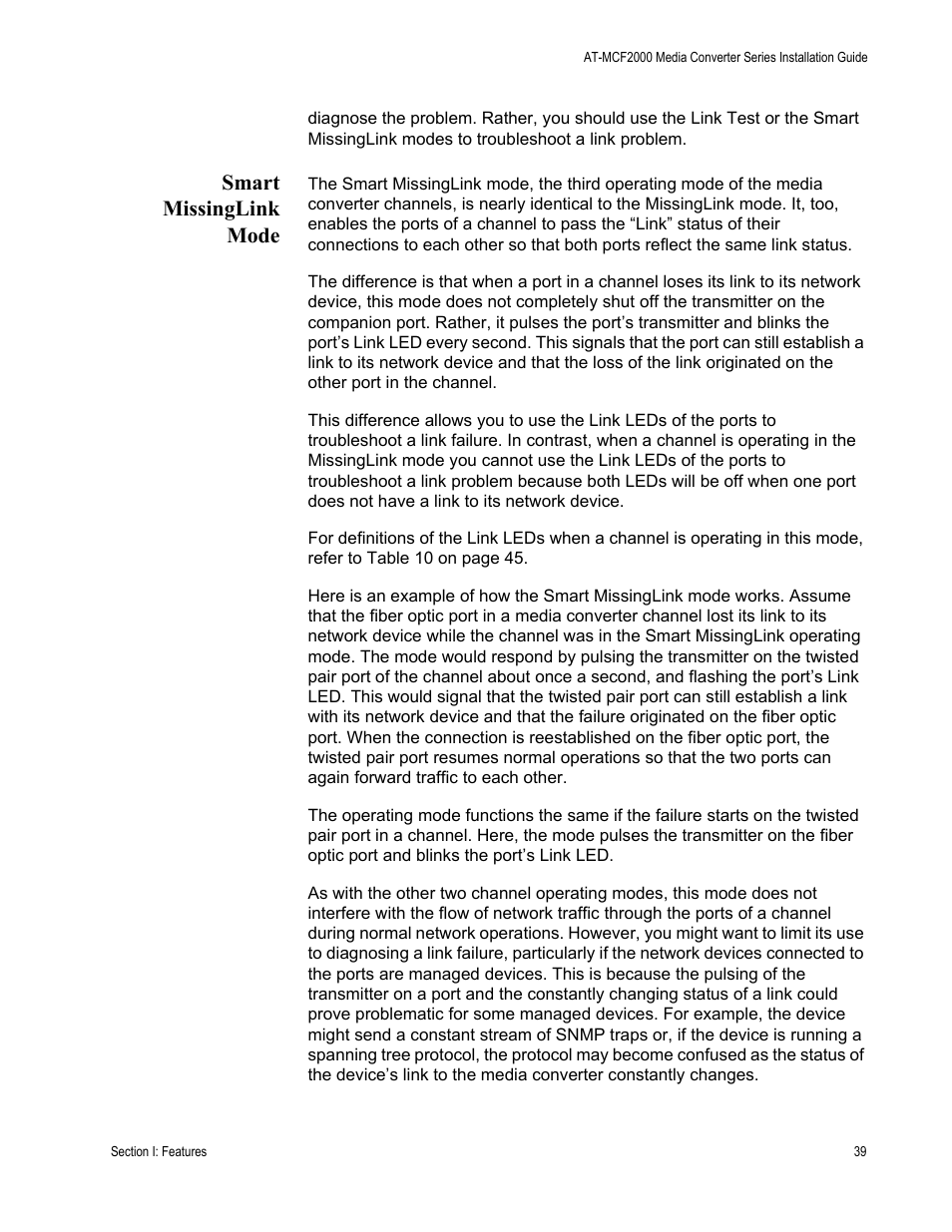 Smart missinglink mode | Allied Telesis AT-MCF2300 User Manual | Page 39 / 190