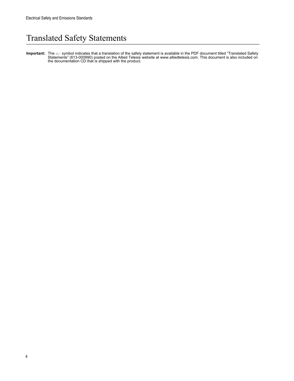 Translated safety statements | Allied Telesis AT-MCF2300 User Manual | Page 4 / 190