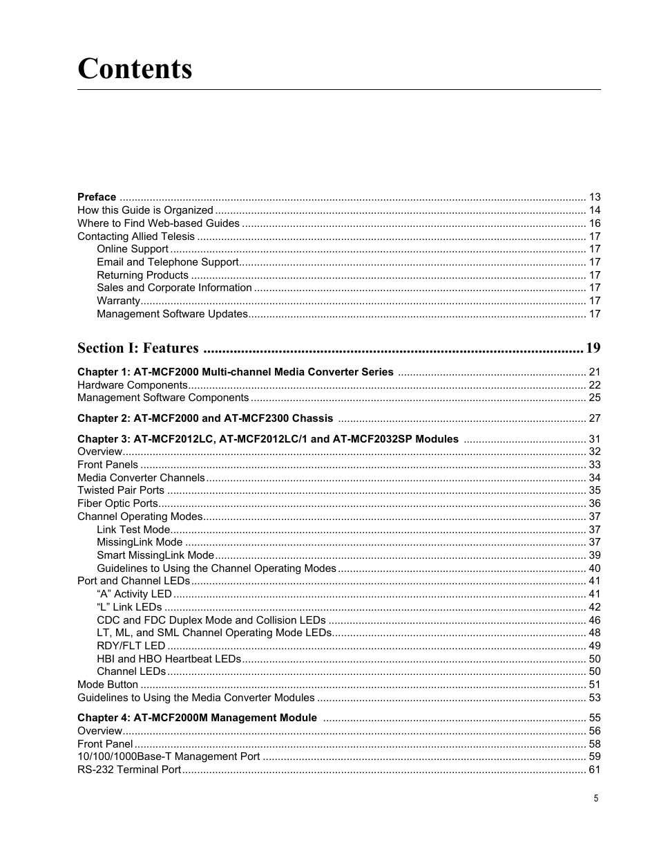 Allied Telesis AT-MCF2300 User Manual | Page 5 / 190