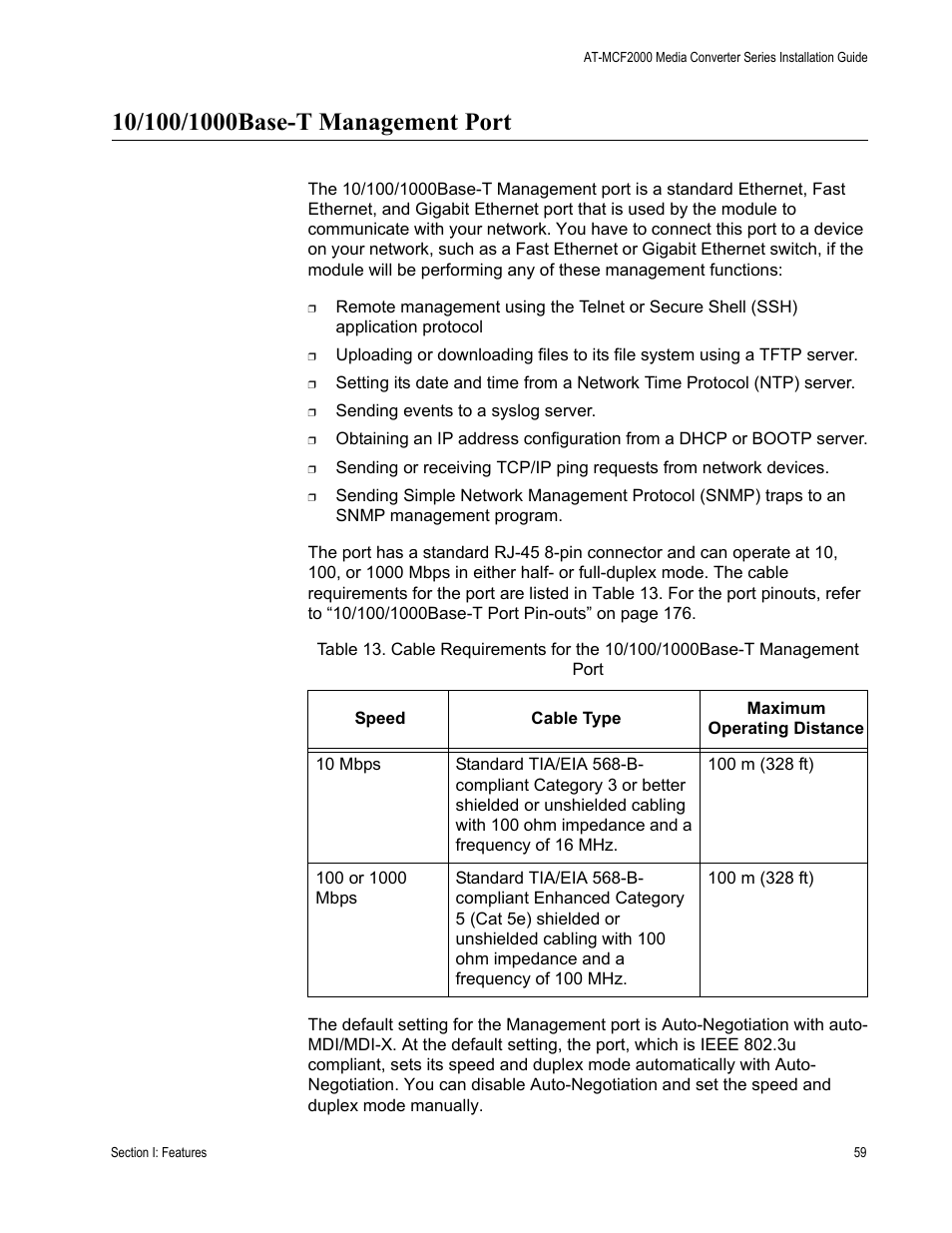 10/100/1000base-t management port | Allied Telesis AT-MCF2300 User Manual | Page 59 / 190