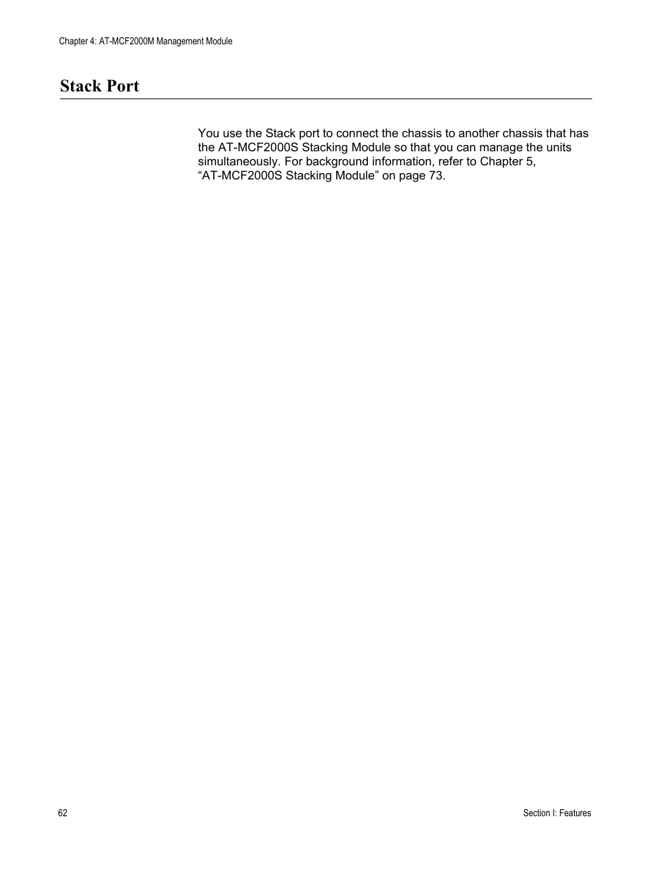 Stack port | Allied Telesis AT-MCF2300 User Manual | Page 62 / 190