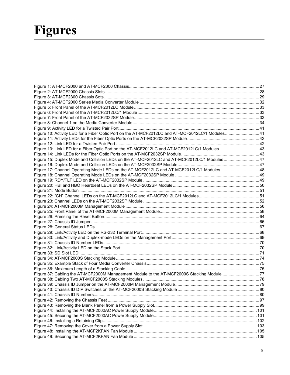 Figures | Allied Telesis AT-MCF2300 User Manual | Page 9 / 190