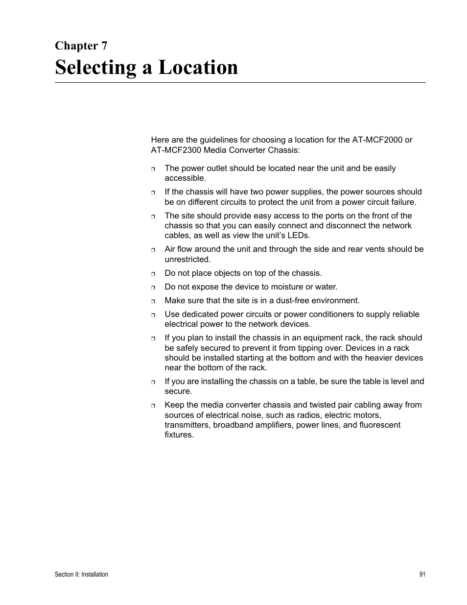 Chapter 7, Selecting a location | Allied Telesis AT-MCF2300 User Manual | Page 91 / 190