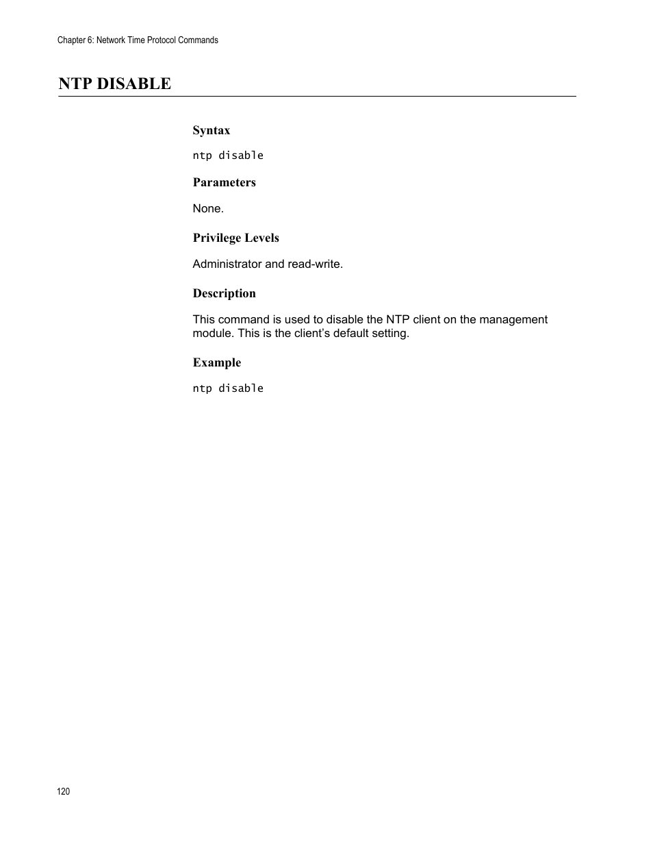 Ntp disable | Allied Telesis AT-S97 User Manual | Page 120 / 248