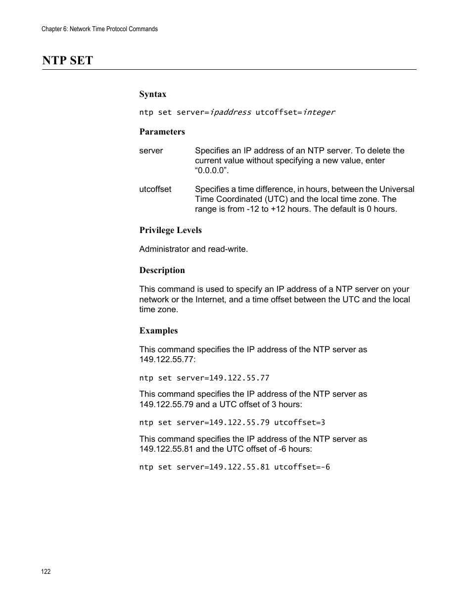 Ntp set | Allied Telesis AT-S97 User Manual | Page 122 / 248