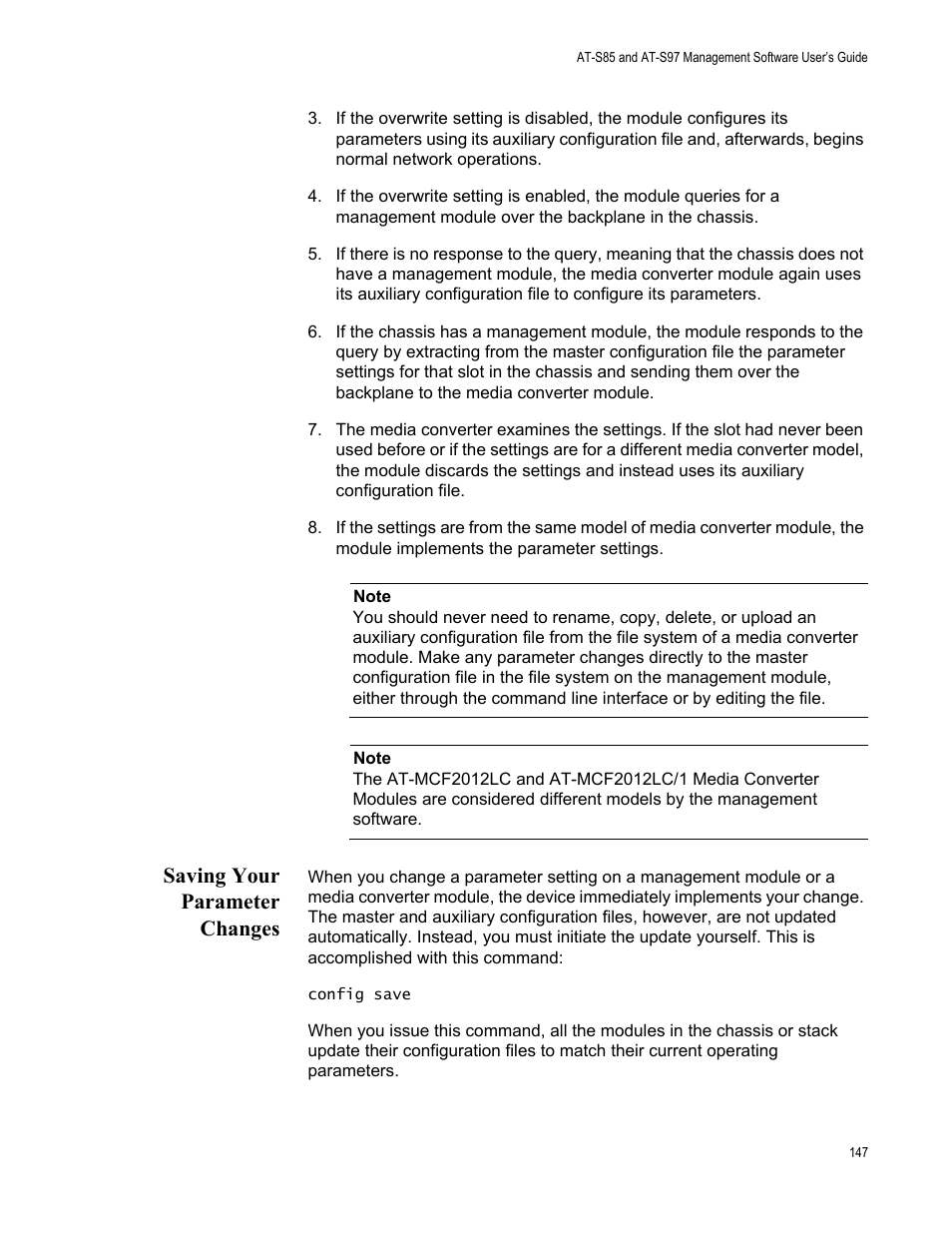 Saving your parameter changes | Allied Telesis AT-S97 User Manual | Page 147 / 248