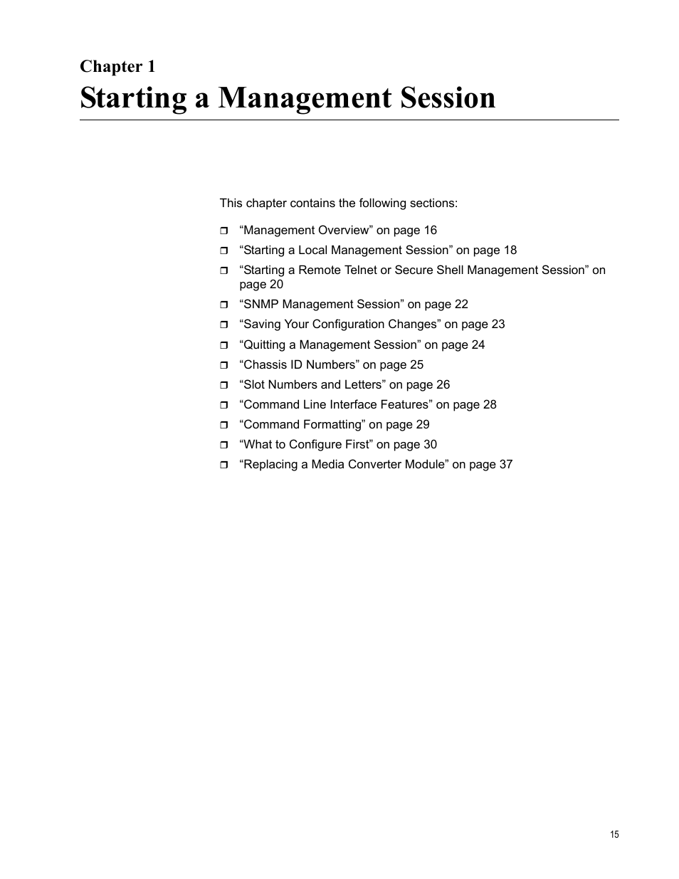 Chapter 1, Starting a management session, R 1: starting a management session | Allied Telesis AT-S97 User Manual | Page 15 / 248