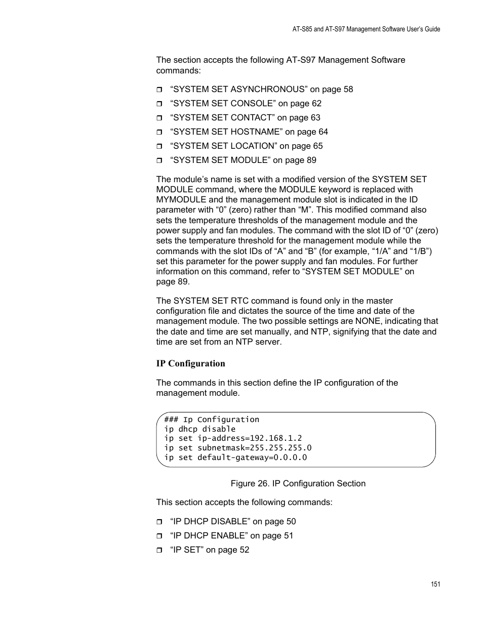 Figure 26: ip configuration section | Allied Telesis AT-S97 User Manual | Page 151 / 248