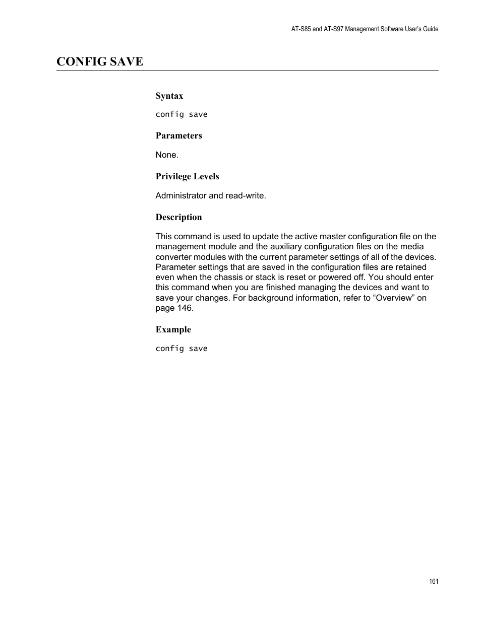 Config save | Allied Telesis AT-S97 User Manual | Page 161 / 248