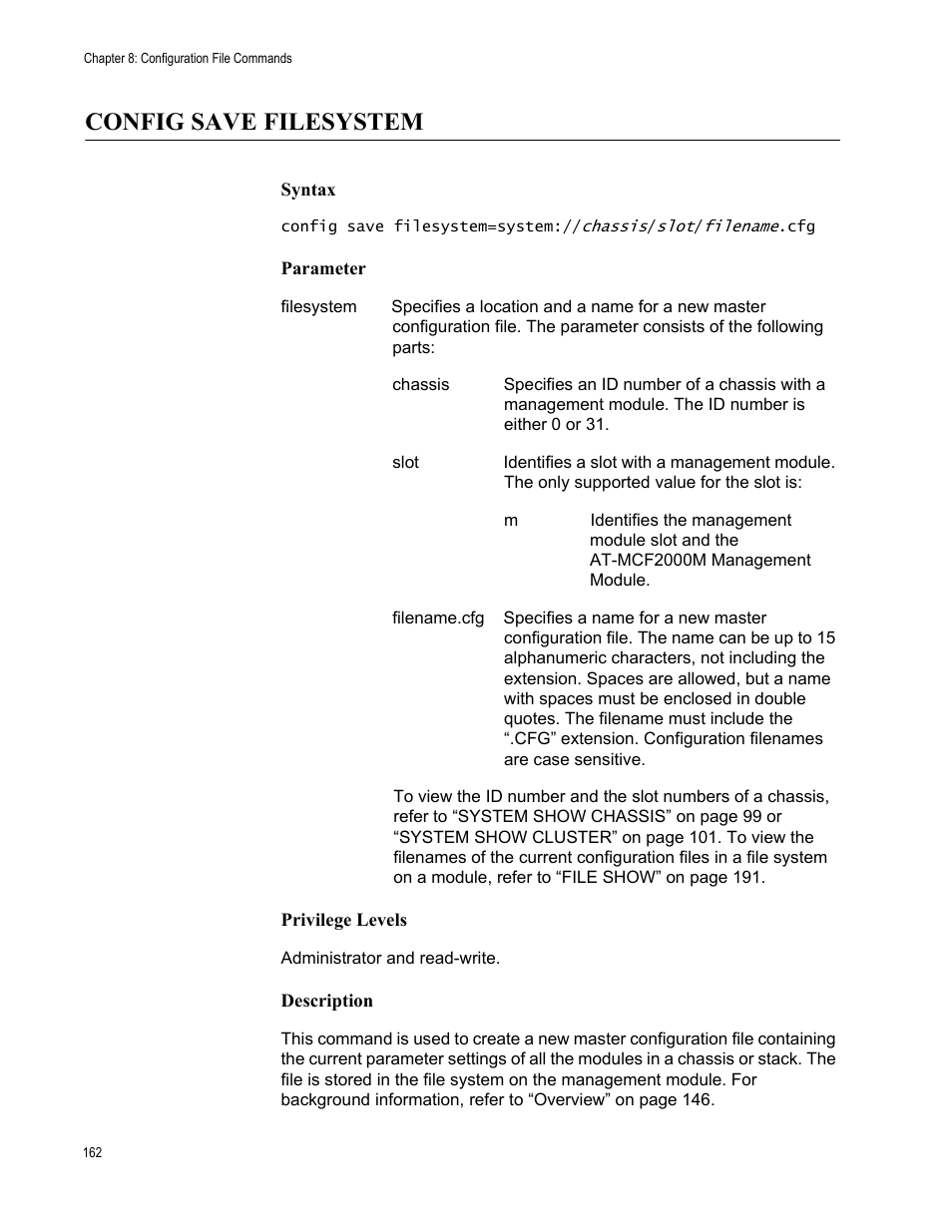 Config save filesystem | Allied Telesis AT-S97 User Manual | Page 162 / 248