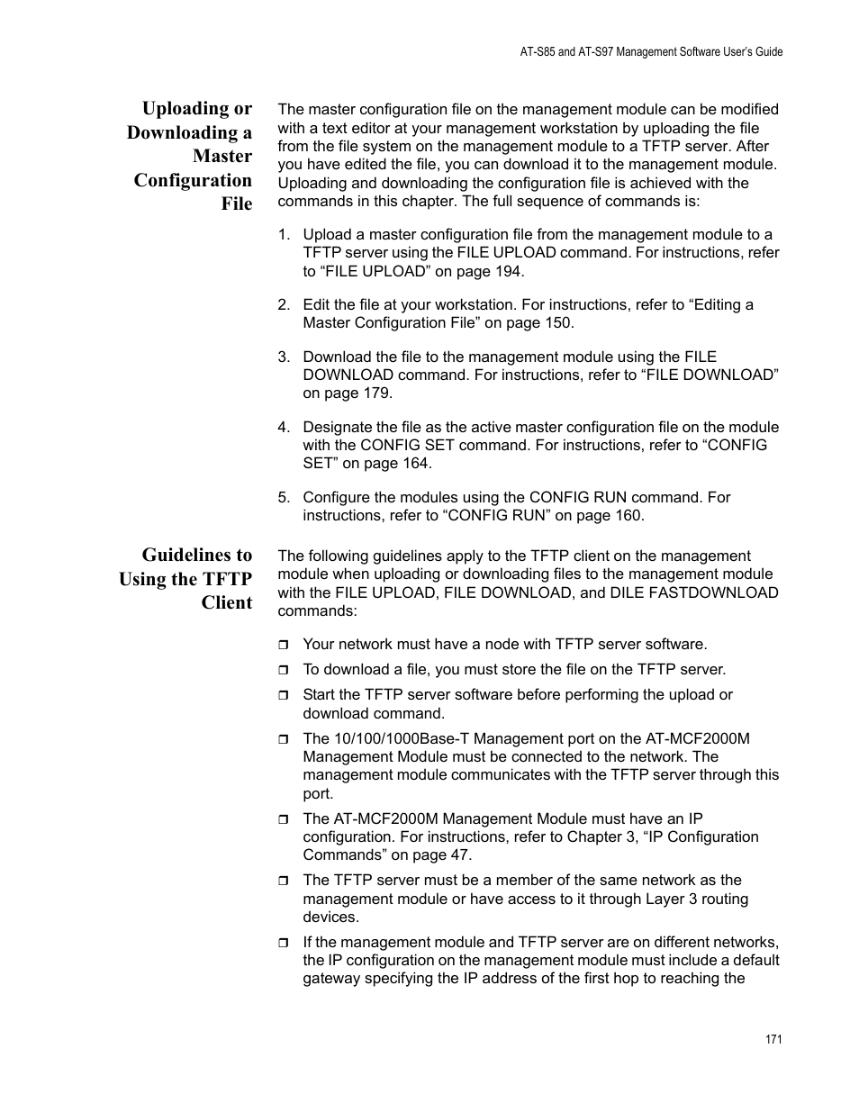 Guidelines to using the tftp client | Allied Telesis AT-S97 User Manual | Page 171 / 248