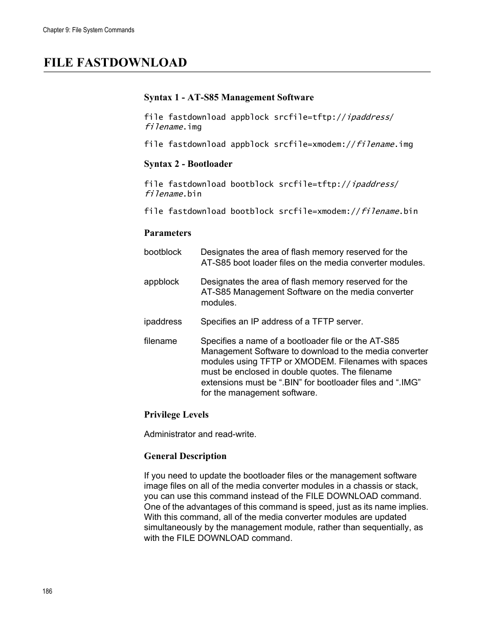 File fastdownload | Allied Telesis AT-S97 User Manual | Page 186 / 248