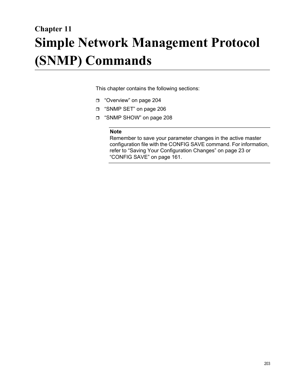 Chapter 11, Simple network management protocol (snmp) commands | Allied Telesis AT-S97 User Manual | Page 203 / 248