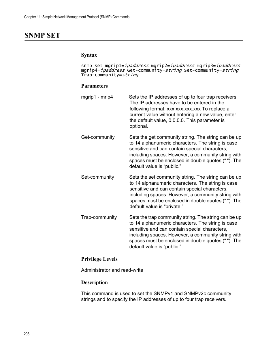 Snmp set | Allied Telesis AT-S97 User Manual | Page 206 / 248