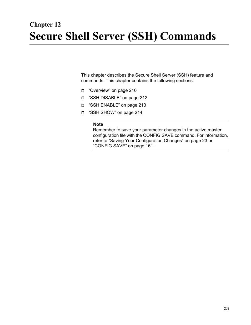 Chapter 12, Secure shell server (ssh) commands | Allied Telesis AT-S97 User Manual | Page 209 / 248