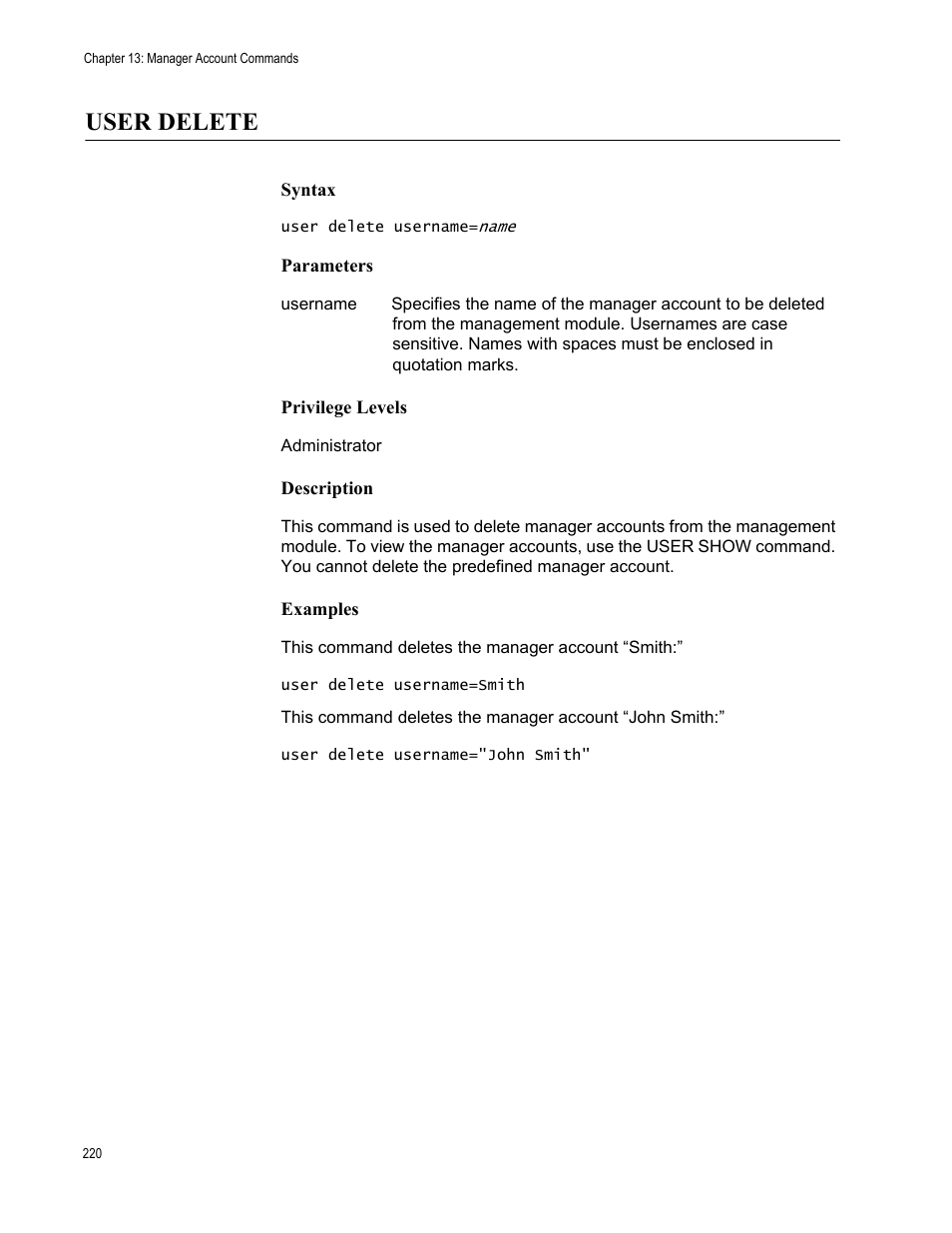 User delete | Allied Telesis AT-S97 User Manual | Page 220 / 248