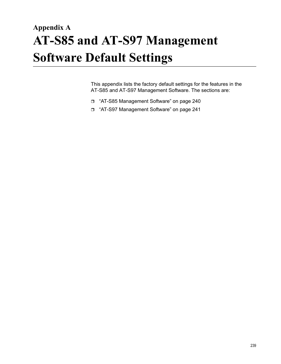 Appendix a | Allied Telesis AT-S97 User Manual | Page 239 / 248