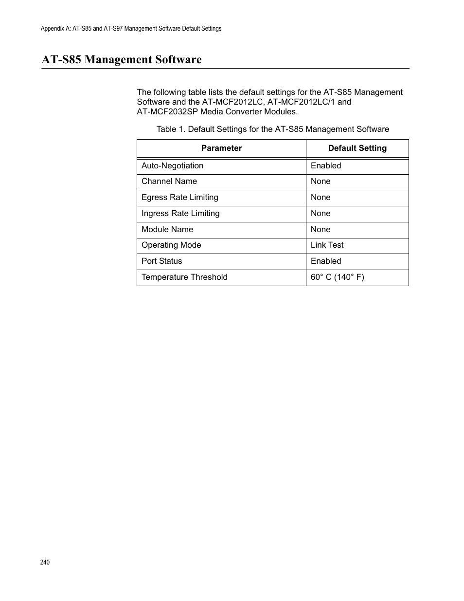 At-s85 management software | Allied Telesis AT-S97 User Manual | Page 240 / 248