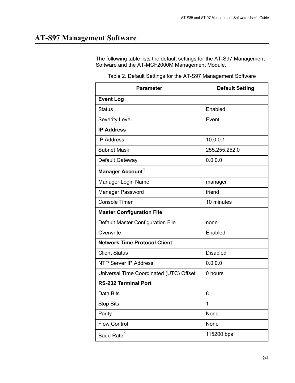 At-s97 management software | Allied Telesis AT-S97 User Manual | Page 241 / 248