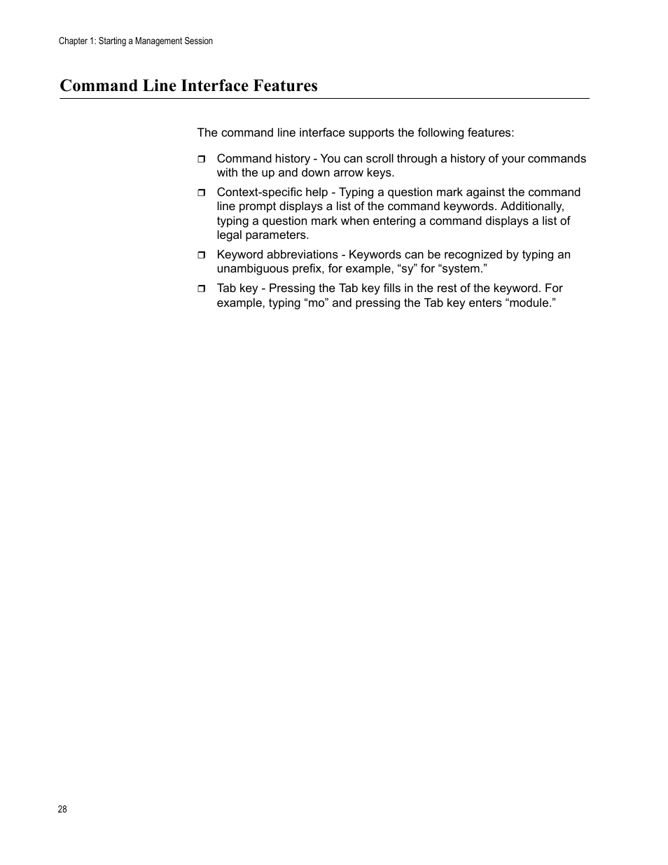 Command line interface features | Allied Telesis AT-S97 User Manual | Page 28 / 248