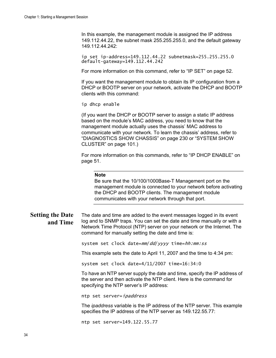 Setting the date and time | Allied Telesis AT-S97 User Manual | Page 34 / 248