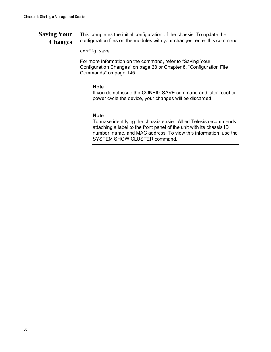 Saving your changes | Allied Telesis AT-S97 User Manual | Page 36 / 248