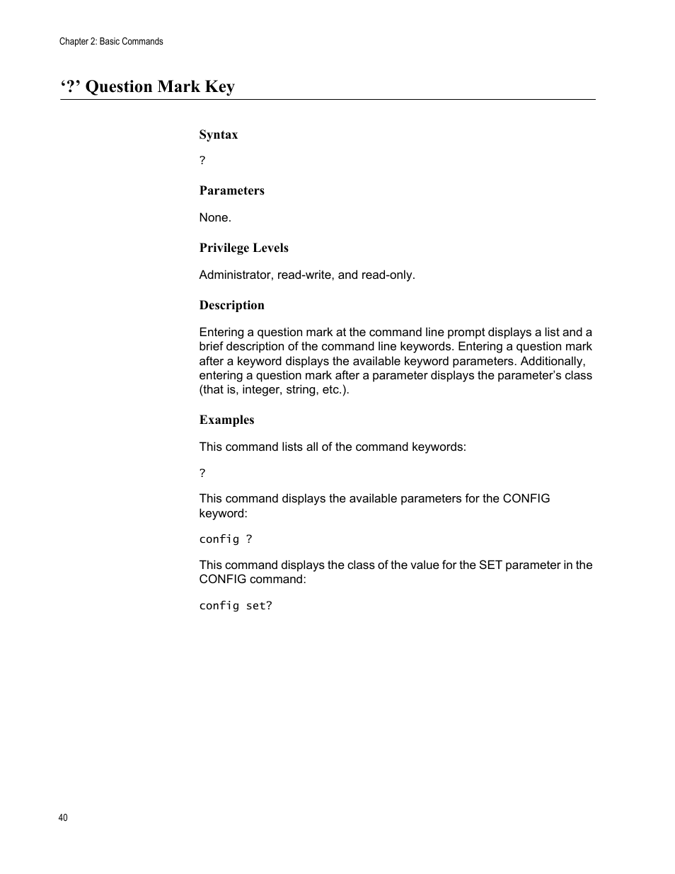 Question mark key | Allied Telesis AT-S97 User Manual | Page 40 / 248