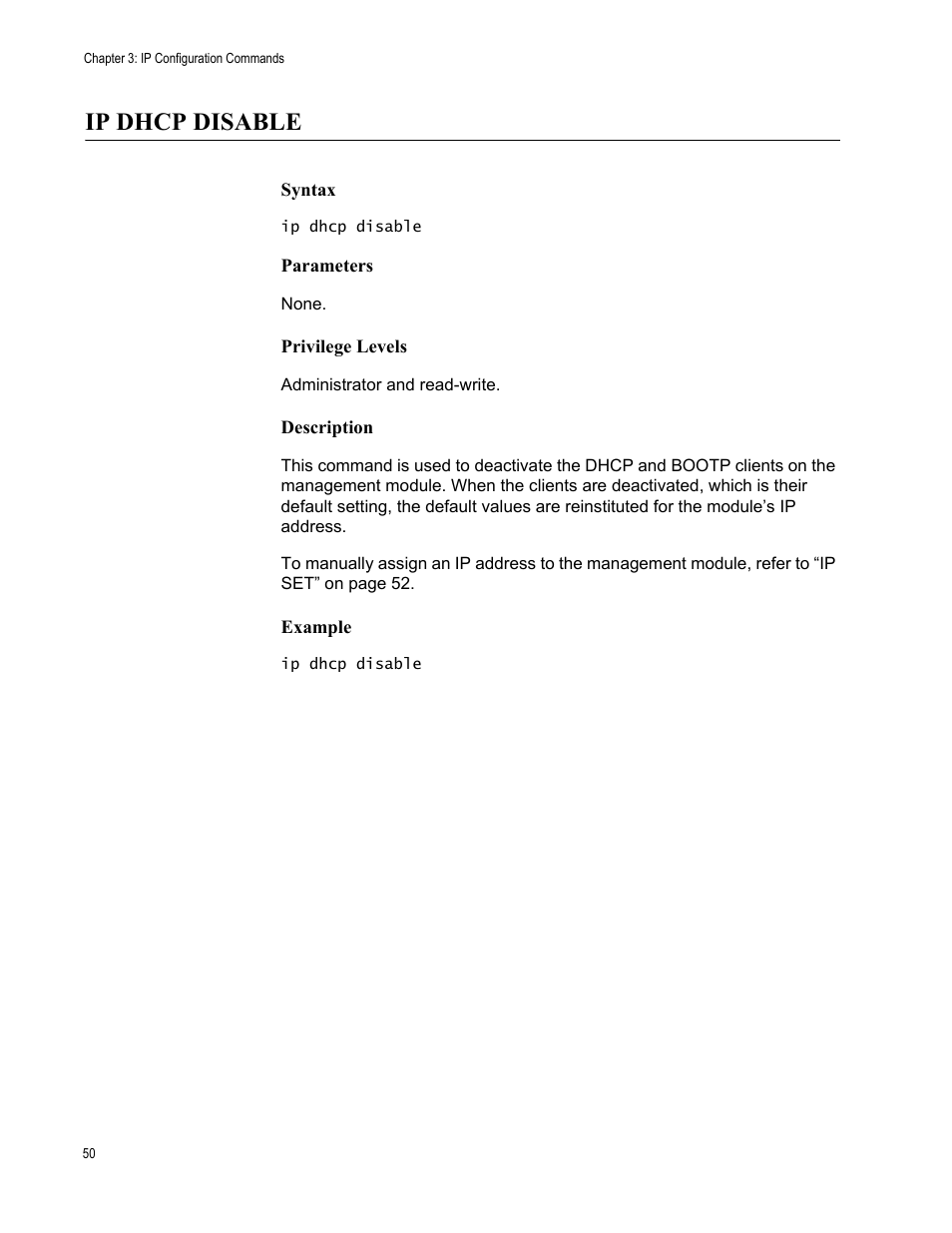 Ip dhcp disable | Allied Telesis AT-S97 User Manual | Page 50 / 248