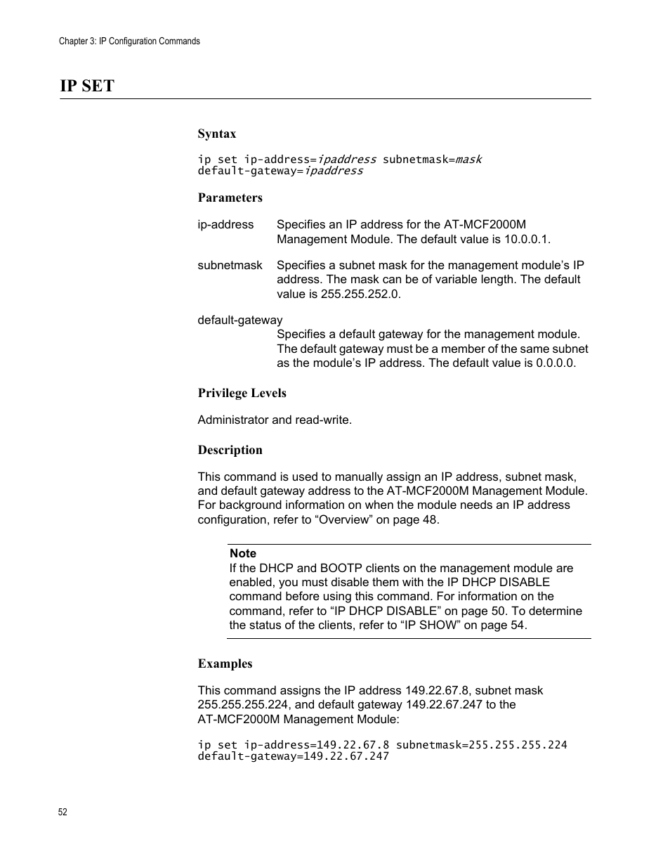 Ip set | Allied Telesis AT-S97 User Manual | Page 52 / 248