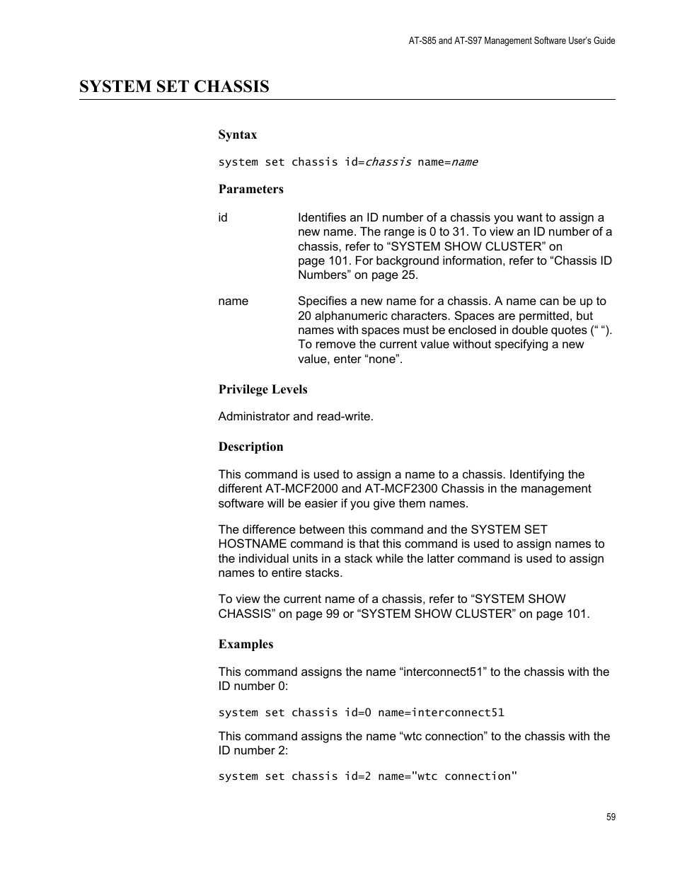 System set chassis | Allied Telesis AT-S97 User Manual | Page 59 / 248