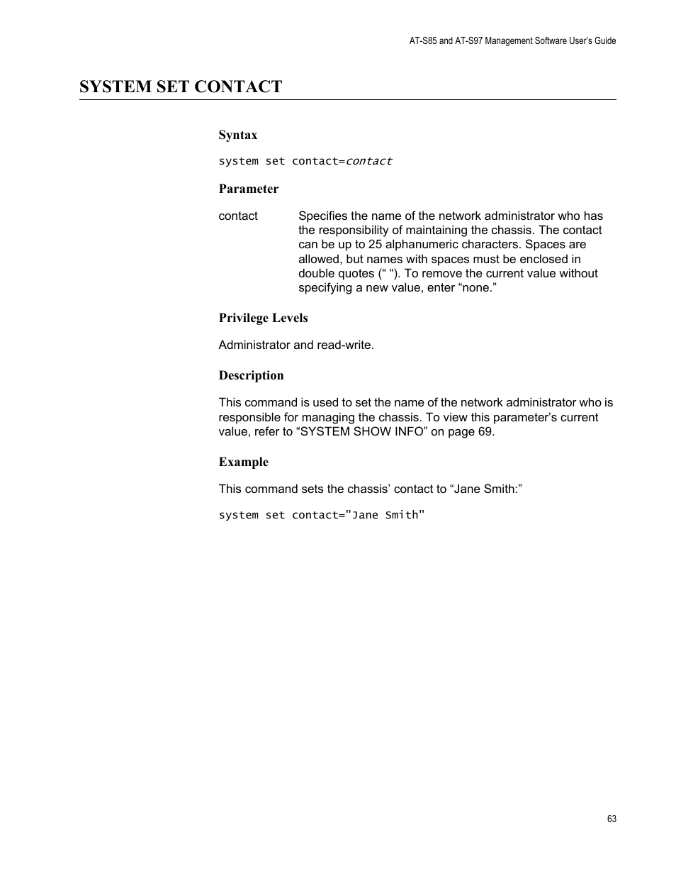 System set contact | Allied Telesis AT-S97 User Manual | Page 63 / 248