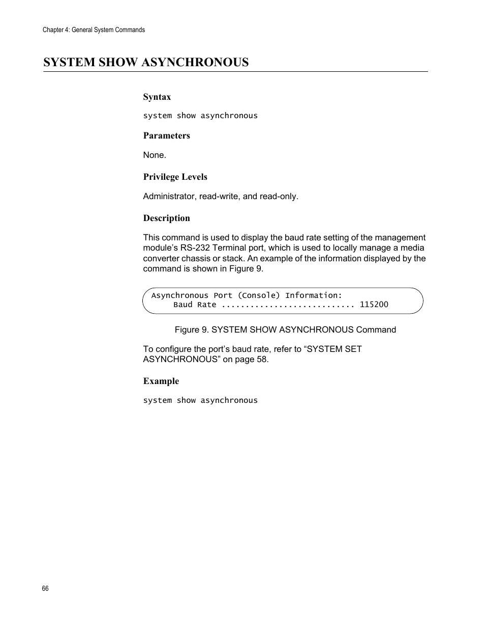 System show asynchronous, Figure 9: system show asynchronous command | Allied Telesis AT-S97 User Manual | Page 66 / 248