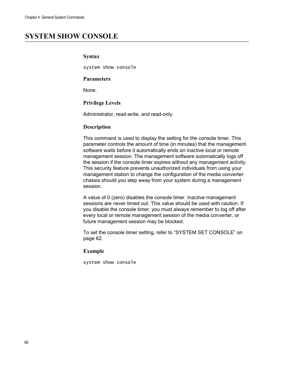 System show console | Allied Telesis AT-S97 User Manual | Page 68 / 248