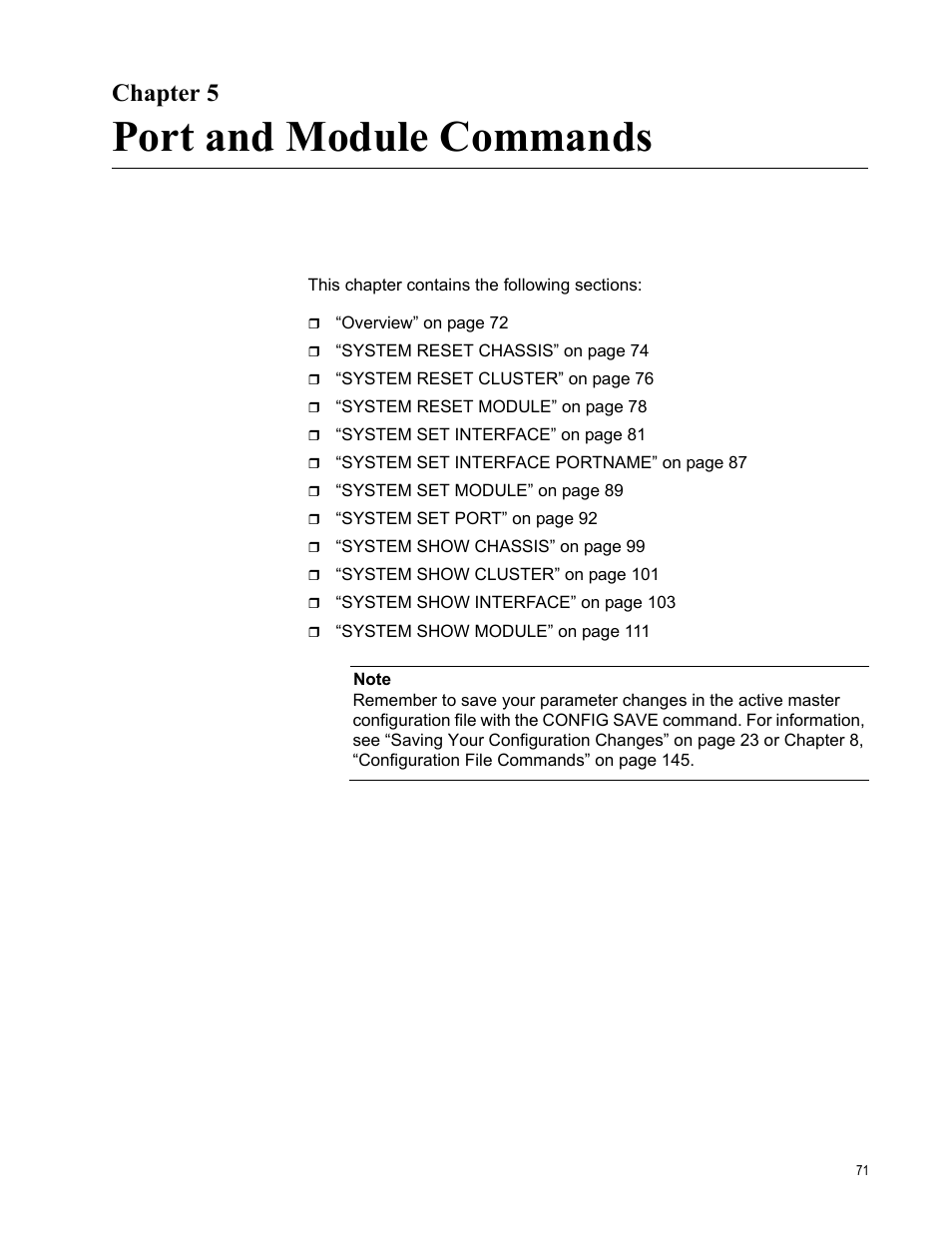 Chapter 5, Port and module commands, Chapter 5: port and module commands | Allied Telesis AT-S97 User Manual | Page 71 / 248