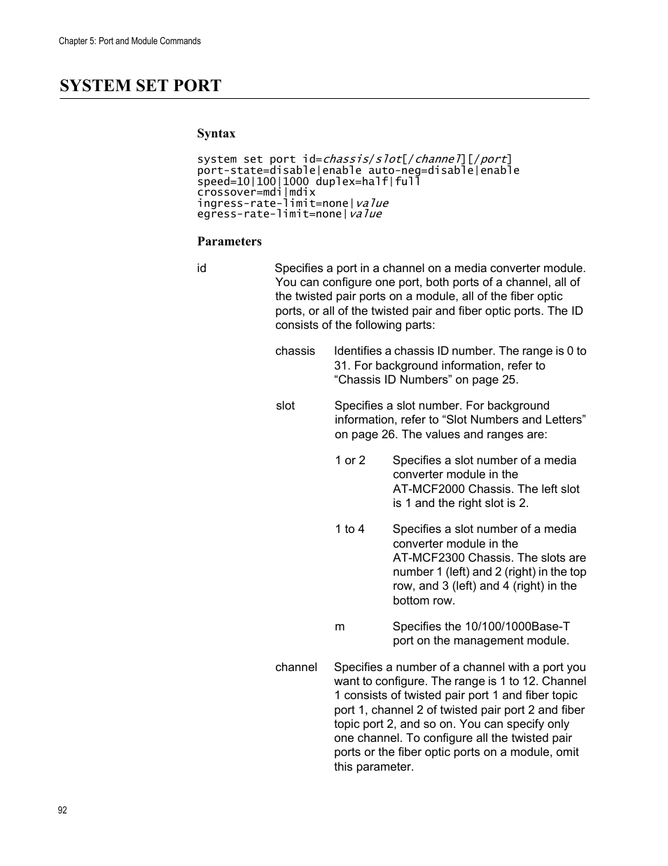 System set port | Allied Telesis AT-S97 User Manual | Page 92 / 248