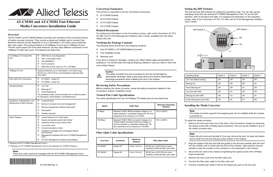 Allied Telesis AT-CM302 User Manual | 2 pages