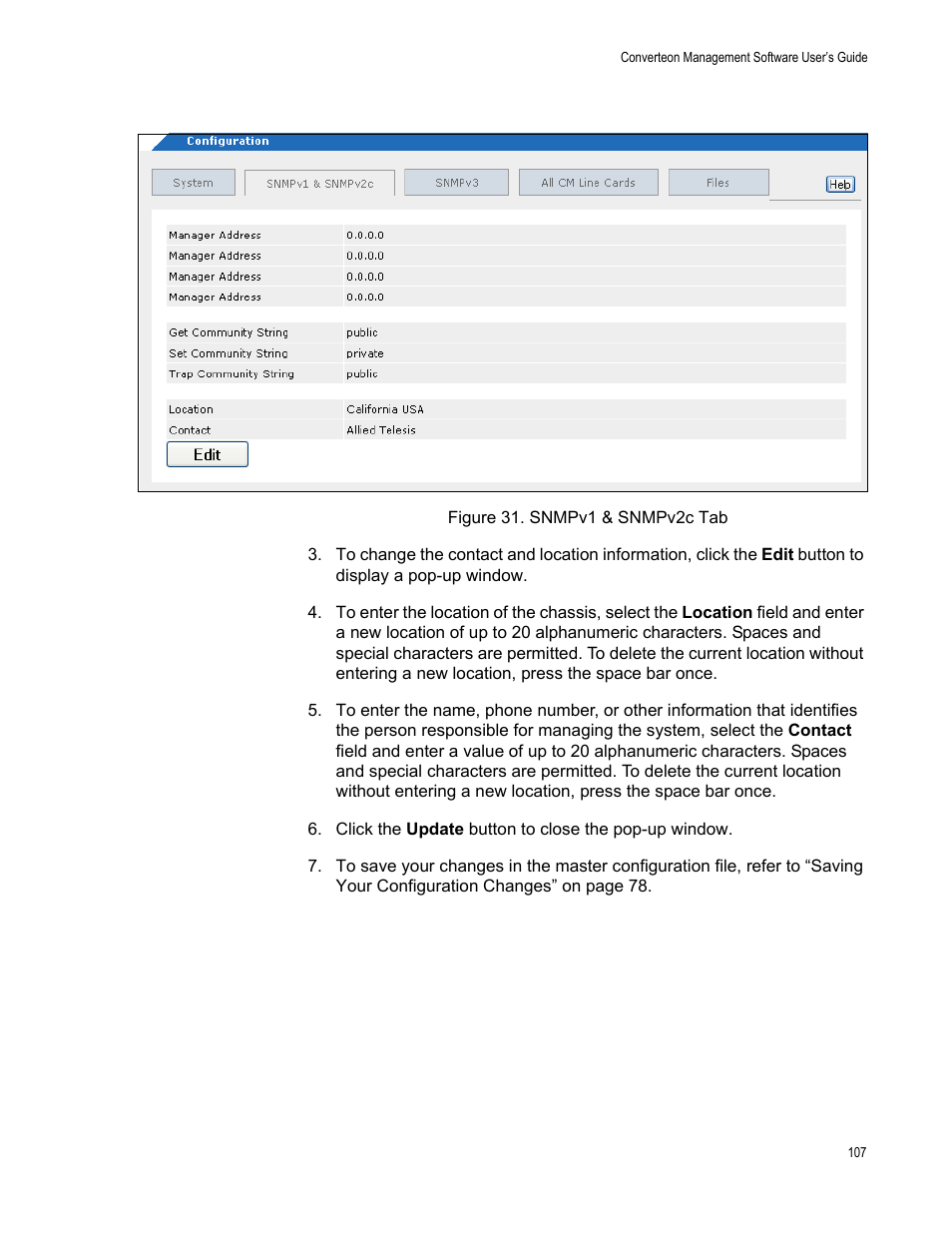 Figure 32. snmpv1 & snmpv2c tab, Figure 31 | Allied Telesis AT-S102 User Manual | Page 107 / 374