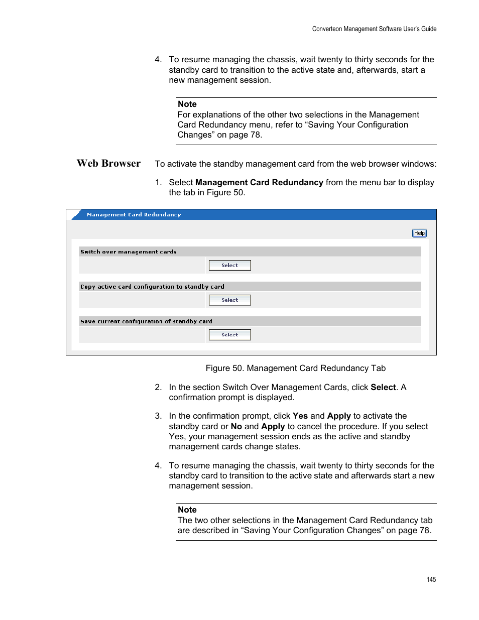 Web browser, Figure 51. management card redundancy tab | Allied Telesis AT-S102 User Manual | Page 145 / 374