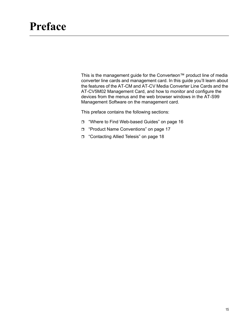 Preface | Allied Telesis AT-S102 User Manual | Page 15 / 374