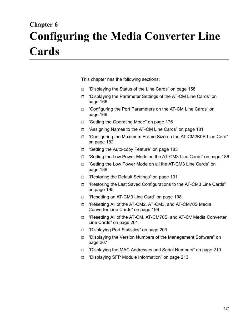 Chapter 6, Configuring the media converter line cards | Allied Telesis AT-S102 User Manual | Page 157 / 374