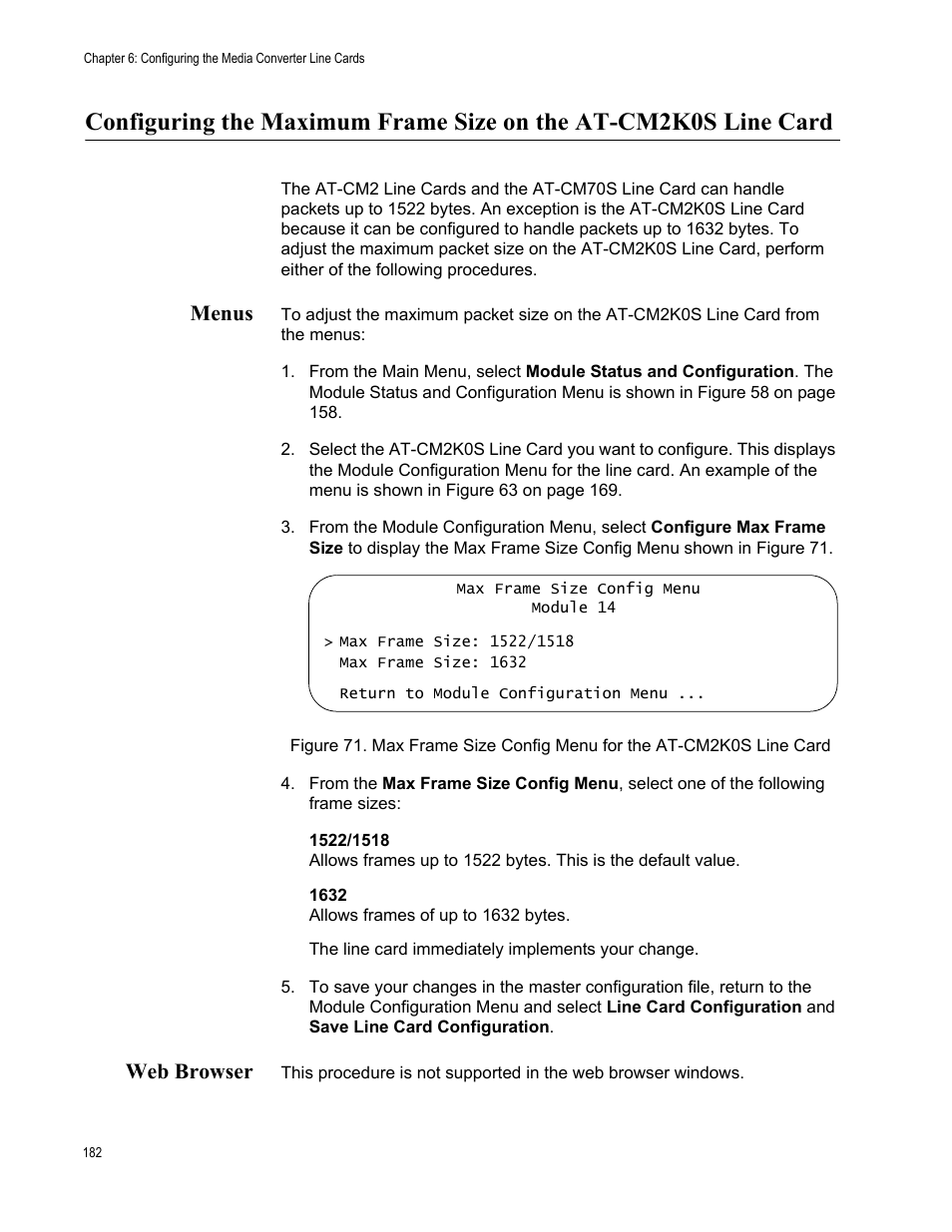 Menus, Web browser, Menus web browser | Allied Telesis AT-S102 User Manual | Page 182 / 374