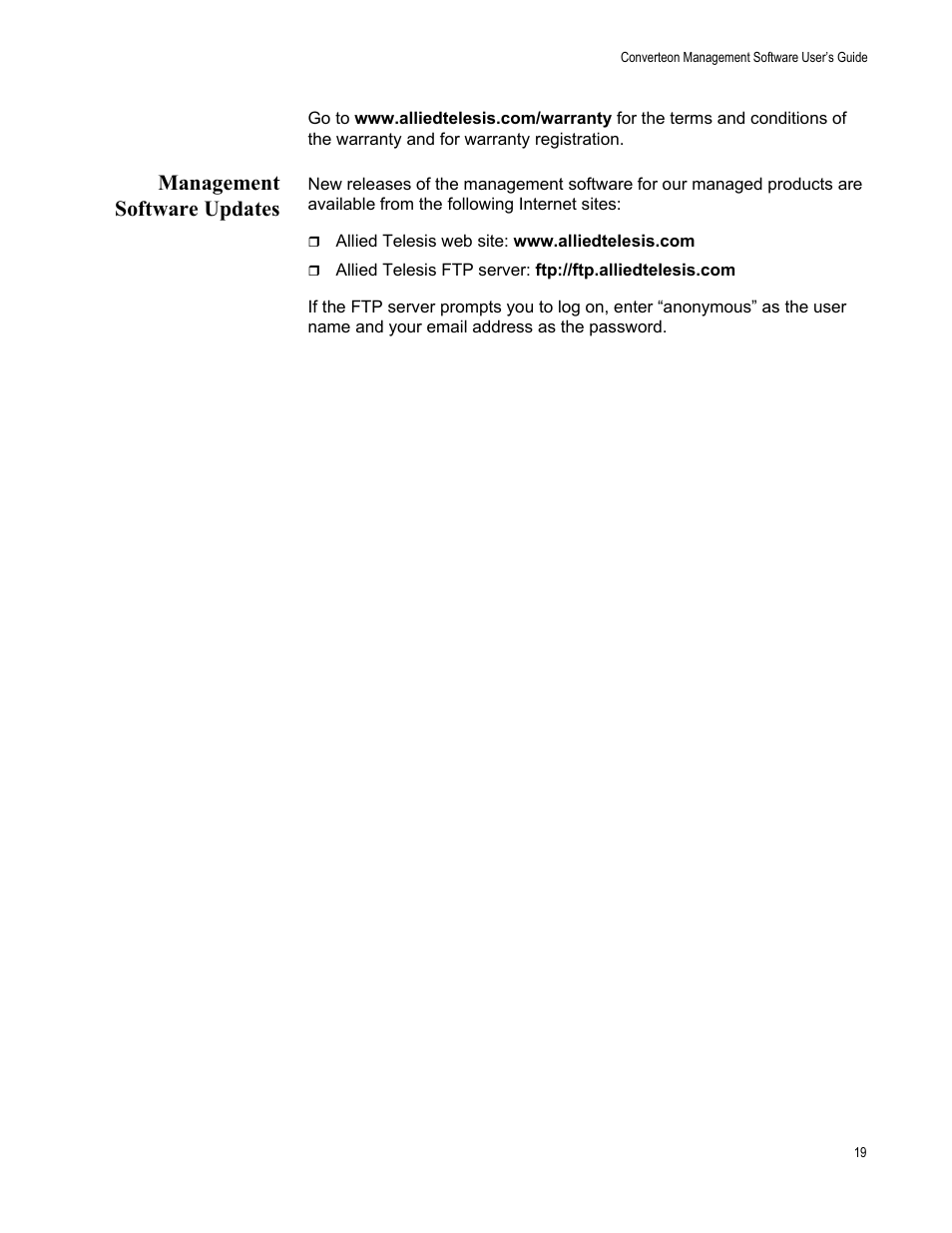Management software updates | Allied Telesis AT-S102 User Manual | Page 19 / 374