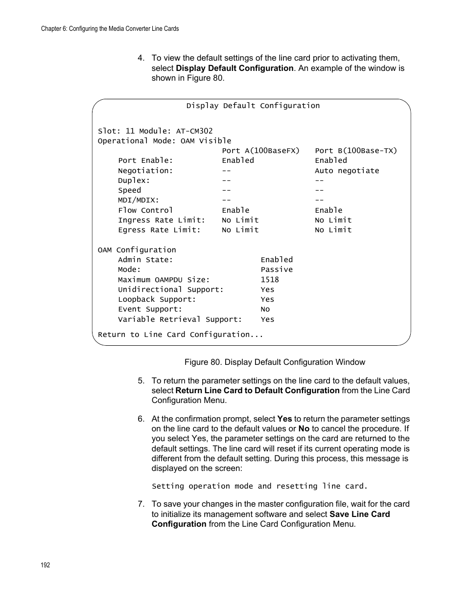Figure 81. display default configuration window | Allied Telesis AT-S102 User Manual | Page 192 / 374