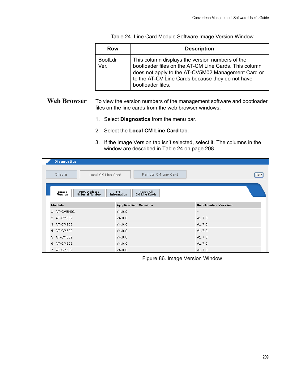 Web browser, Figure 87. image version window | Allied Telesis AT-S102 User Manual | Page 209 / 374