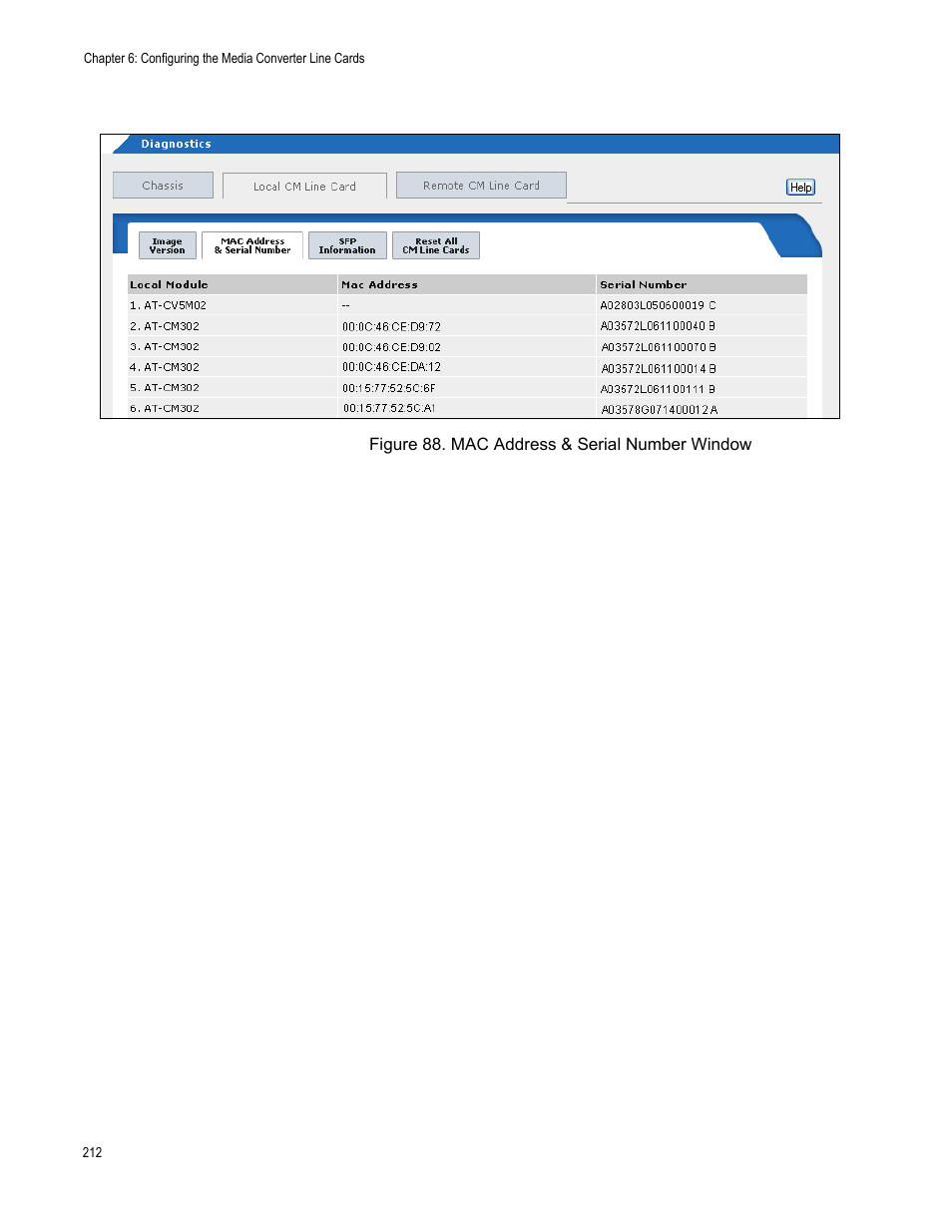 Figure 89. mac address & serial number window, Shown in figure 88 on | Allied Telesis AT-S102 User Manual | Page 212 / 374