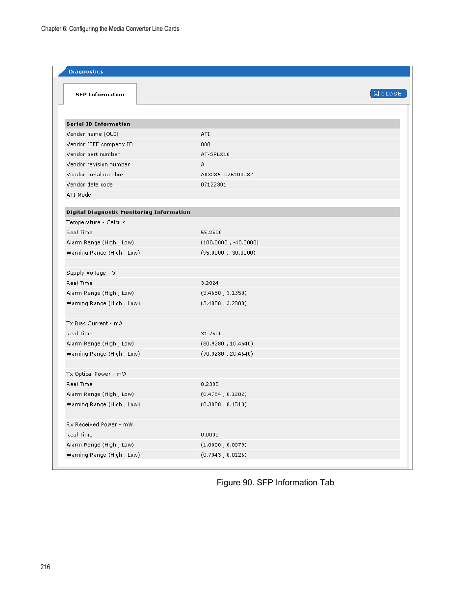 Figure 91. sfp information tab | Allied Telesis AT-S102 User Manual | Page 216 / 374