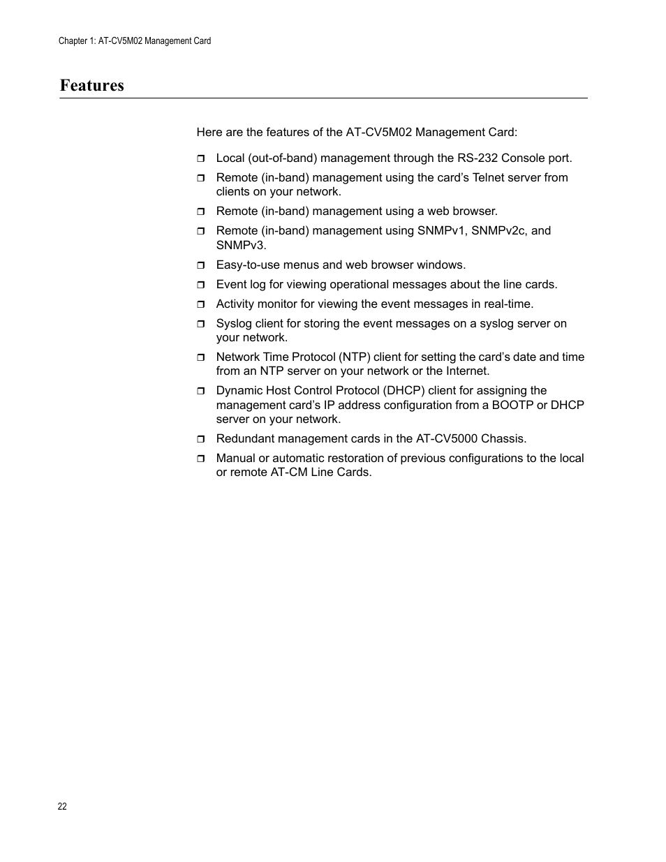 Features | Allied Telesis AT-S102 User Manual | Page 22 / 374
